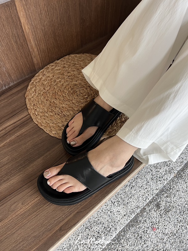 麂皮拼皮革厚底拖鞋(正常版)